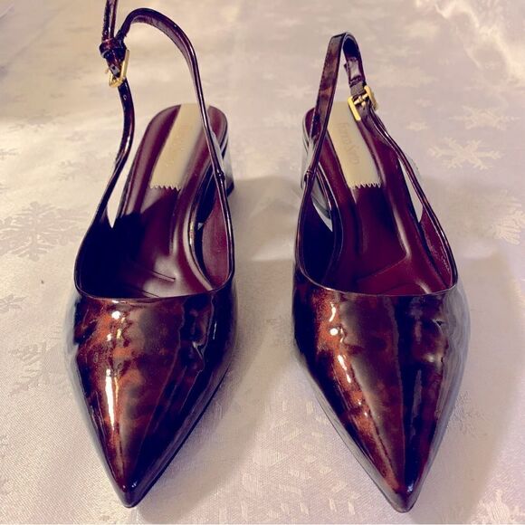 Franco Sarto Patent Leather Slingback Pumps Animal Print Block Heel Sz 6 NWOT - Picture 1 of 10